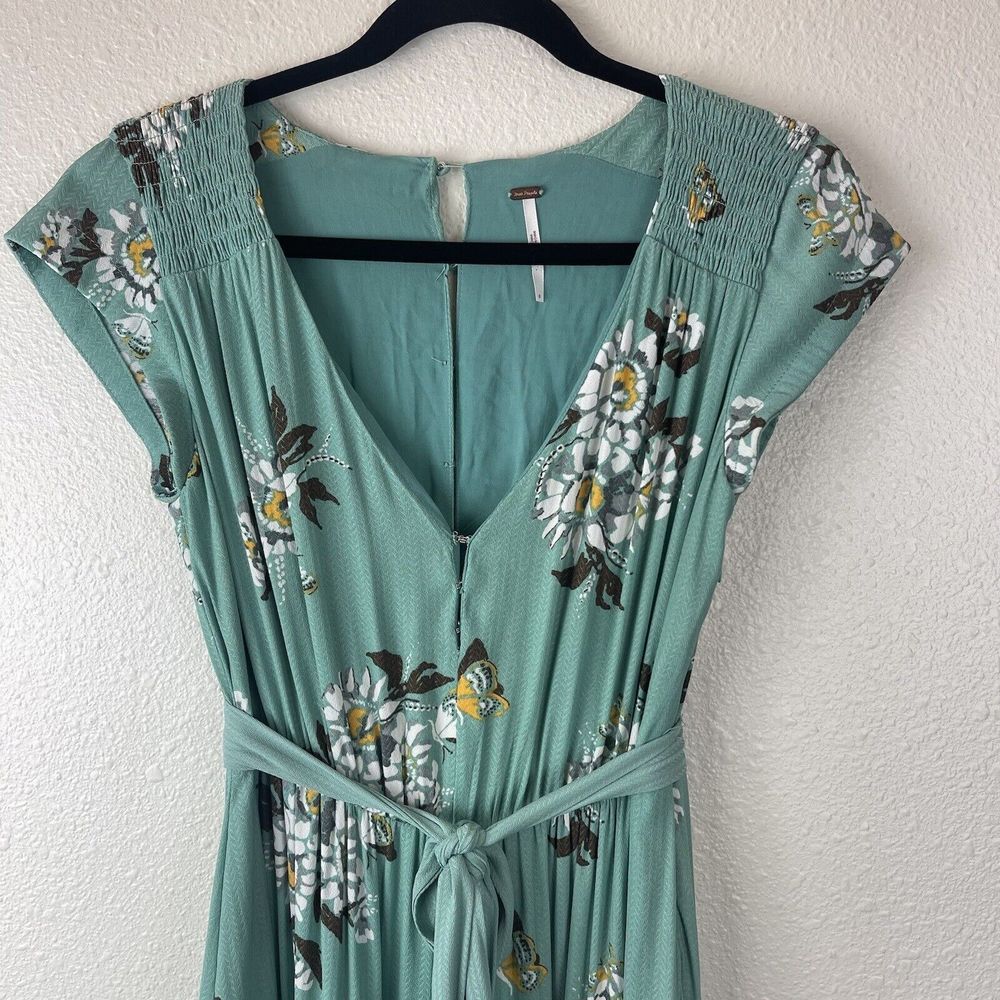 Free People All I Got Maxi Dress Torquiose Floral Womens Size 0 Floral Tie Waist - Picture 4 of 14